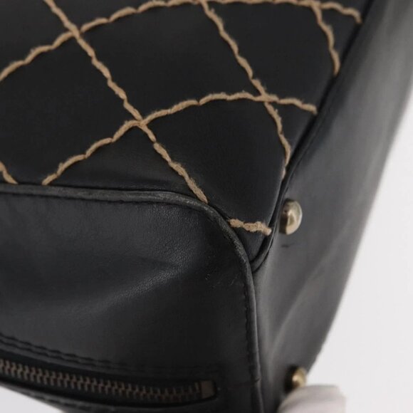 CHANEL Wild stitch Hand Bag Lamb Skin Black CC Auth BA8410 - Picture 5 of 16
